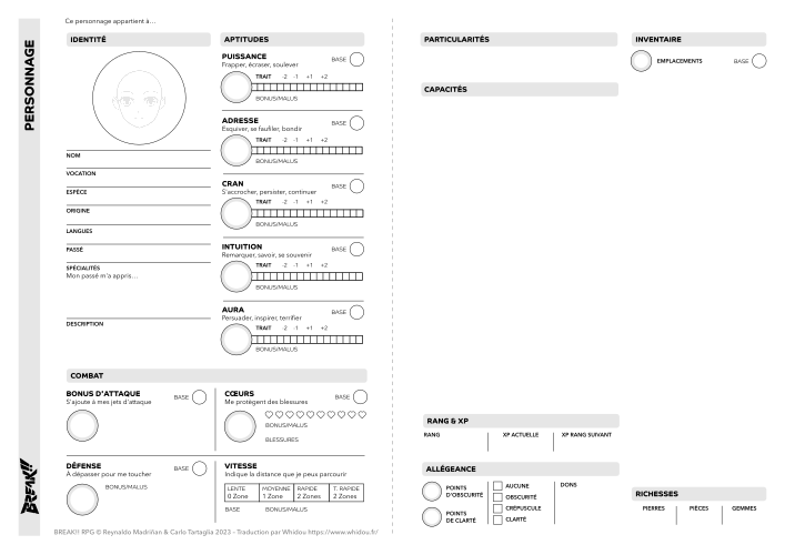 Aperçu de la fiche de personnage